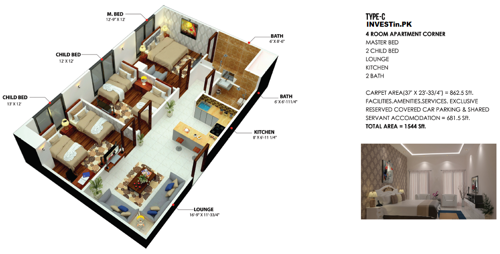 COLAH Faisalabd - Type C Apartment Layout Plan