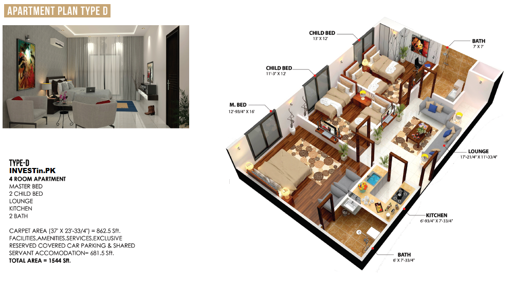 COLAH Faisalabad - Type D Apartment Layout Plan