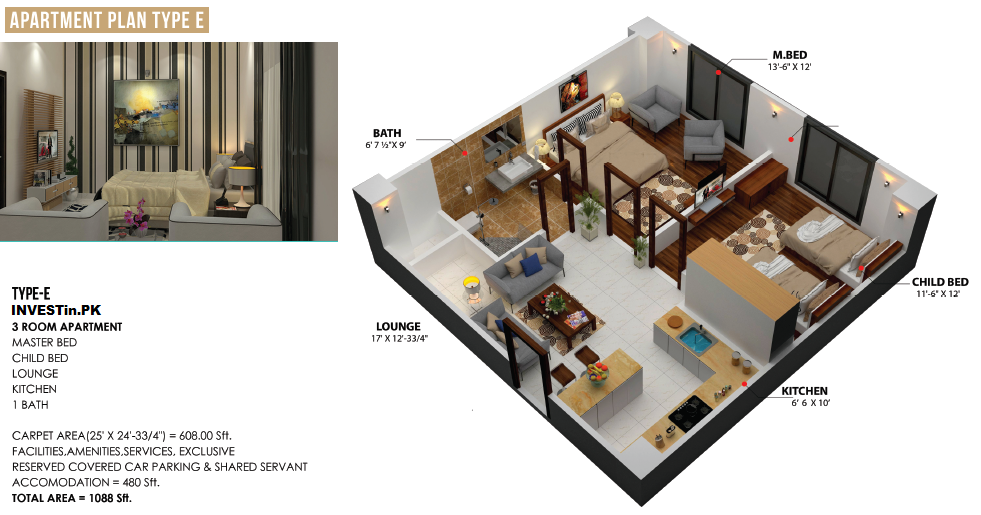 COLAH Lahore - Type E Apartment Layout Plan