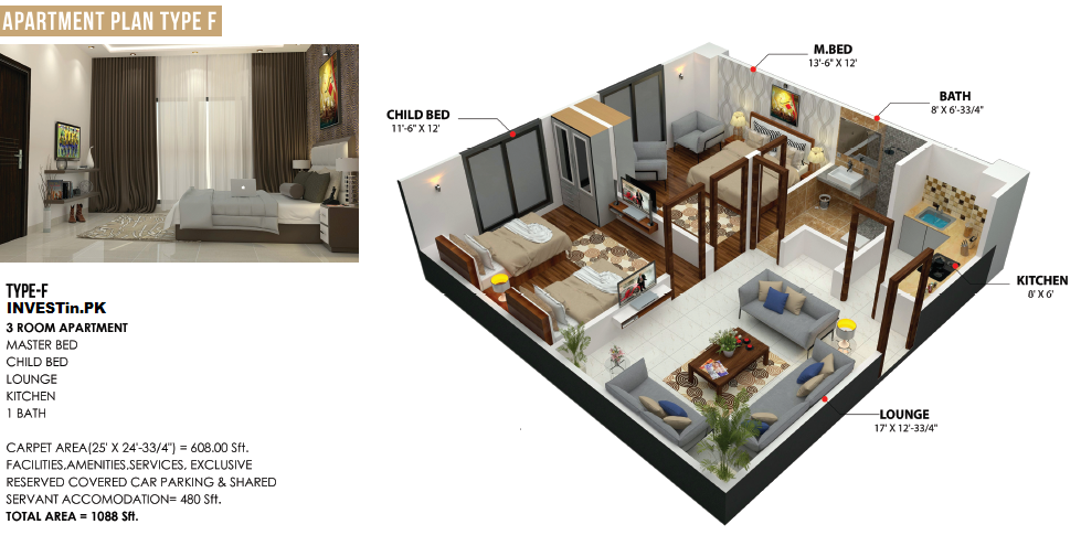COLAH Faisalabad - Type F Apartment Layout Plan