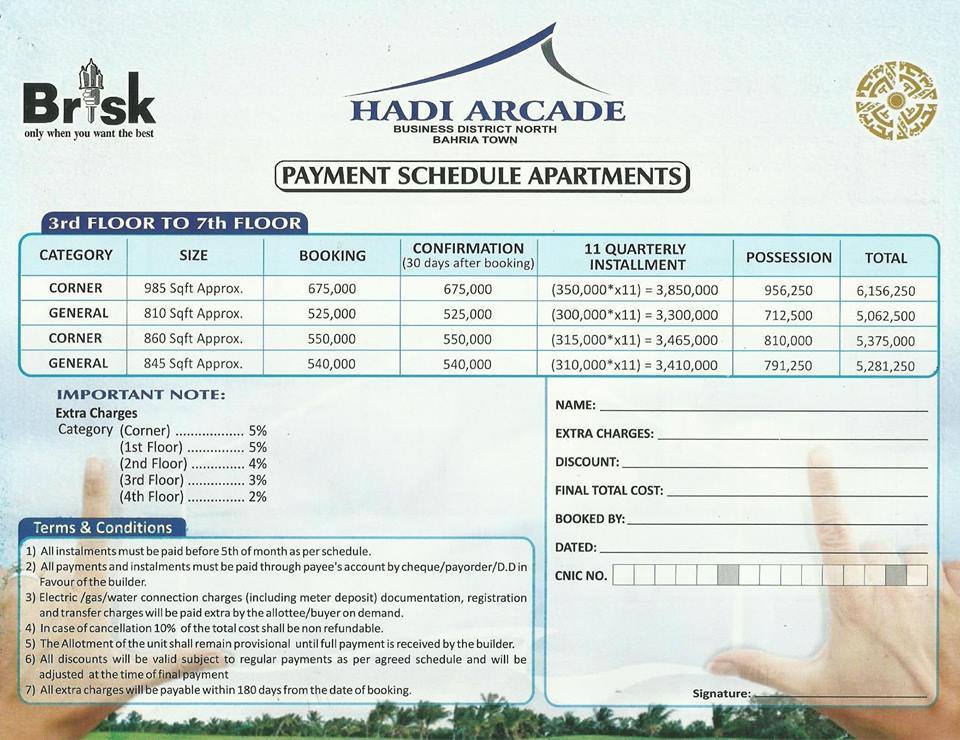 Hadi Arcade Islamabad Payment Plan