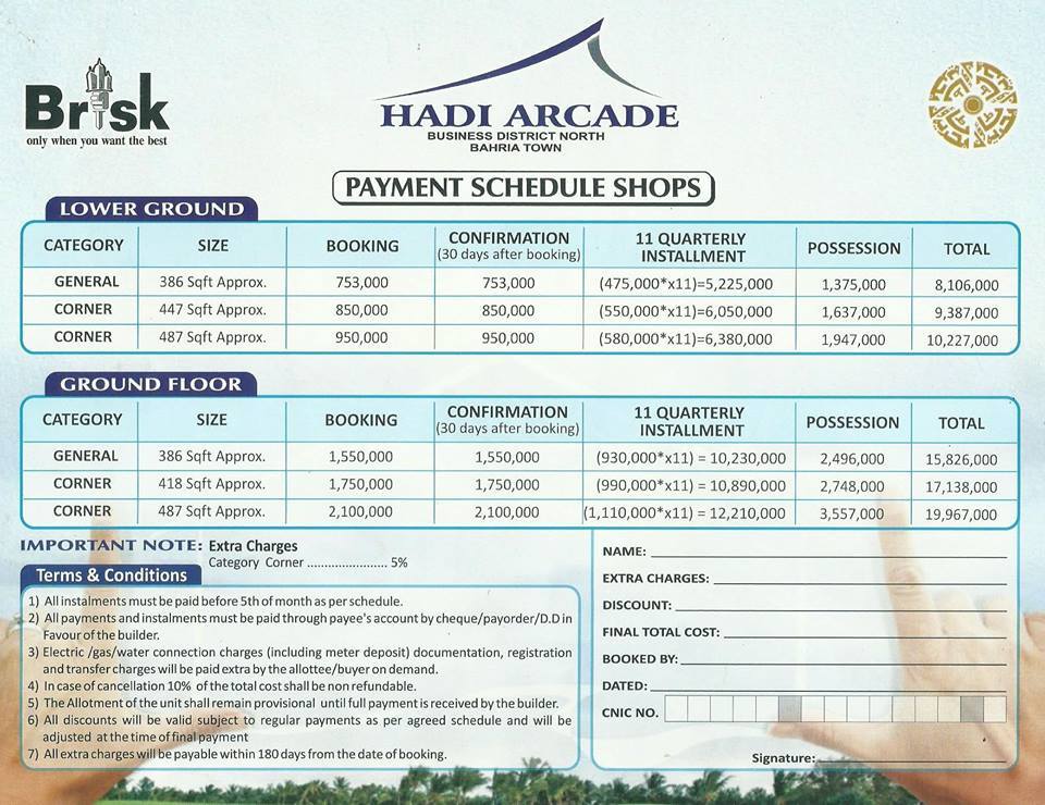 Hadi Arcade Islamabad Payment Plan