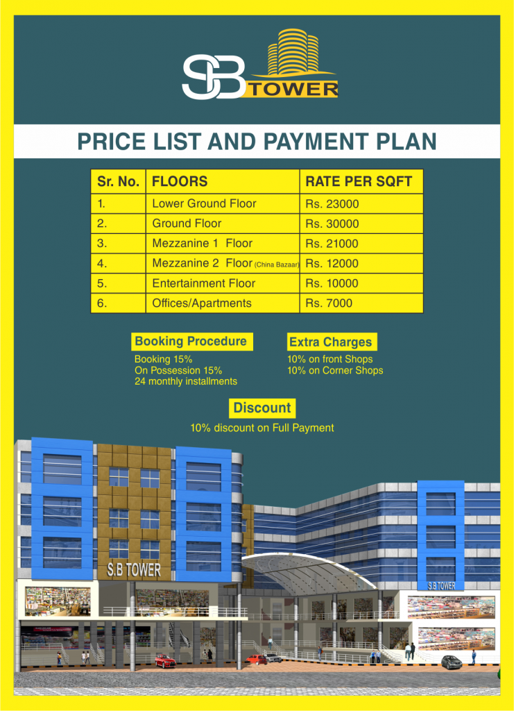 SB Tower Commercial Center Faisalabad payment plan