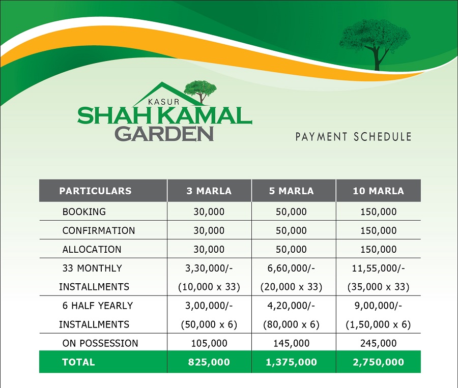 Shah Kamal Garden Kasur Payment Plan
