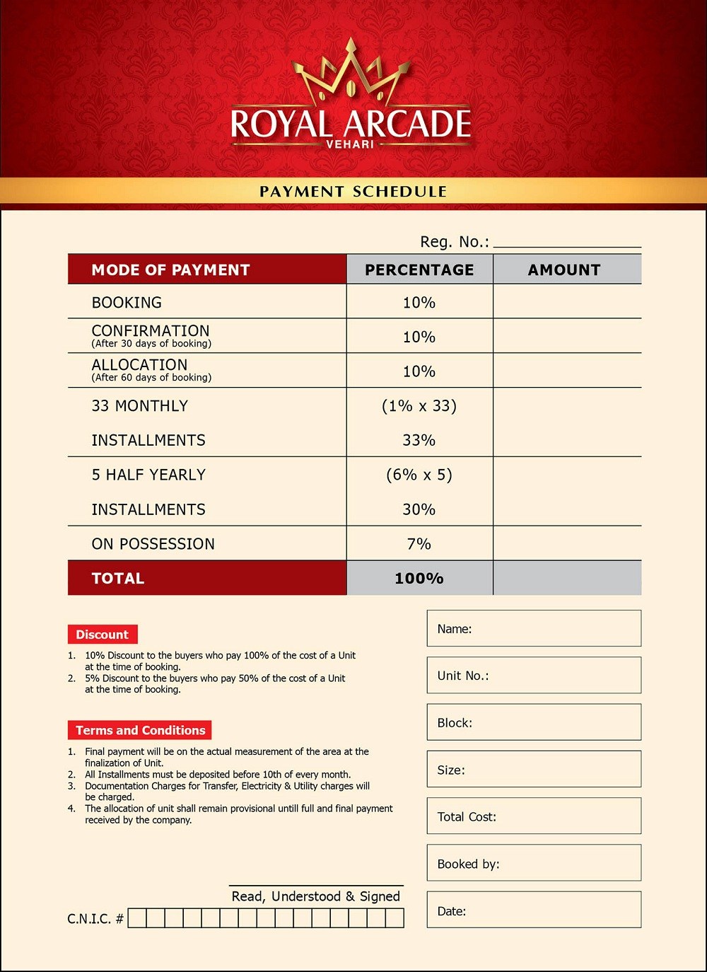 Royal Arcade Vehari Payment Plan